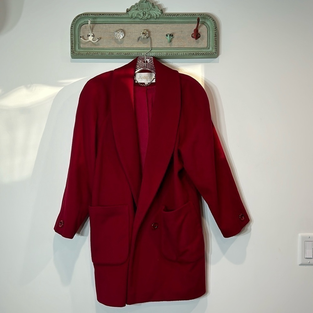 Vintage Andrea wool cherry holiday red shawl collar outterwear jacket size 6